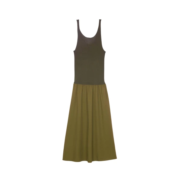 The Frankie Shop Iliya Drop Waist Maxi Dress - Olive - Oversized Minimalist Dresses in Green - Shop at Coveti