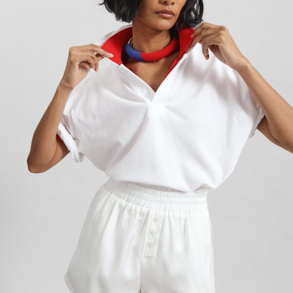 The Frankie Shop Ilsen Satin Boxer Shorts - White - Oversized Minimalist Shorts in White - Shop at Coveti