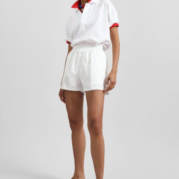 The Frankie Shop Ilsen Satin Boxer Shorts - White - Oversized Minimalist Shorts in White - Shop at Coveti
