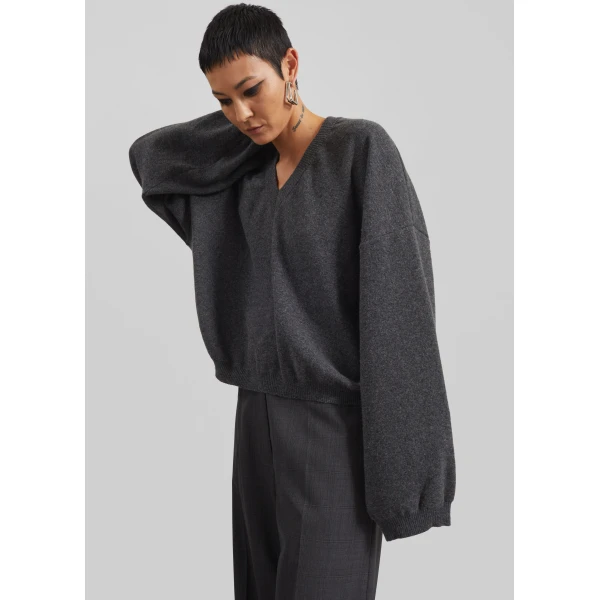 The Frankie Shop Ilston V-Neck Sweater – Grey, view 2