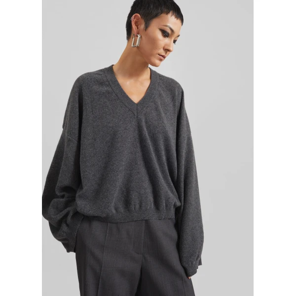 The Frankie Shop Ilston V-Neck Sweater – Grey, view 3
