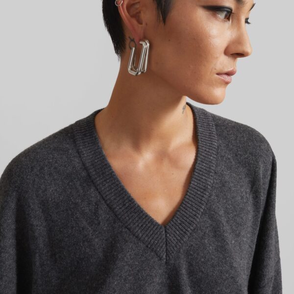 The Frankie Shop Ilston V-Neck Sweater - Grey - Oversized Minimalist Knitwear in Grey - Shop at Coveti