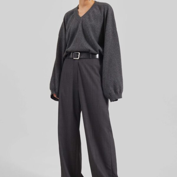 The Frankie Shop Ilston V-Neck Sweater - Grey - Oversized Minimalist Knitwear in Grey - Shop at Coveti