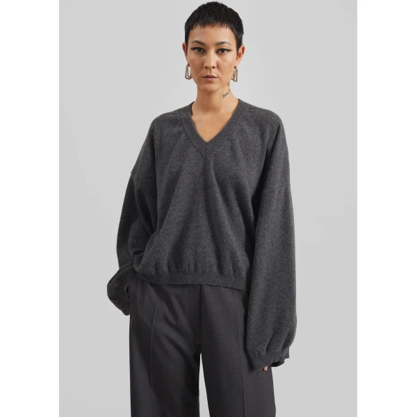 The Frankie Shop Ilston V-Neck Sweater – Grey, view 6