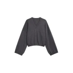 The Frankie Shop Ilston V-Neck Sweater - Grey - Oversized Minimalist Knitwear in Grey - Shop at Coveti