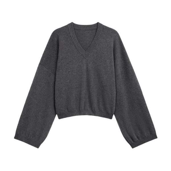 The Frankie Shop Ilston V-Neck Sweater - Grey - Oversized Minimalist Knitwear in Grey - Shop at Coveti