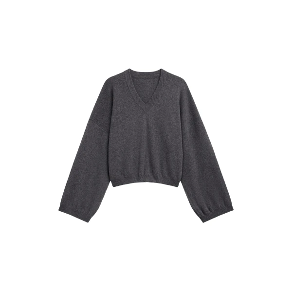 The Frankie Shop Ilston V-Neck Sweater - Grey - Oversized Minimalist Knitwear in Grey - Shop at Coveti