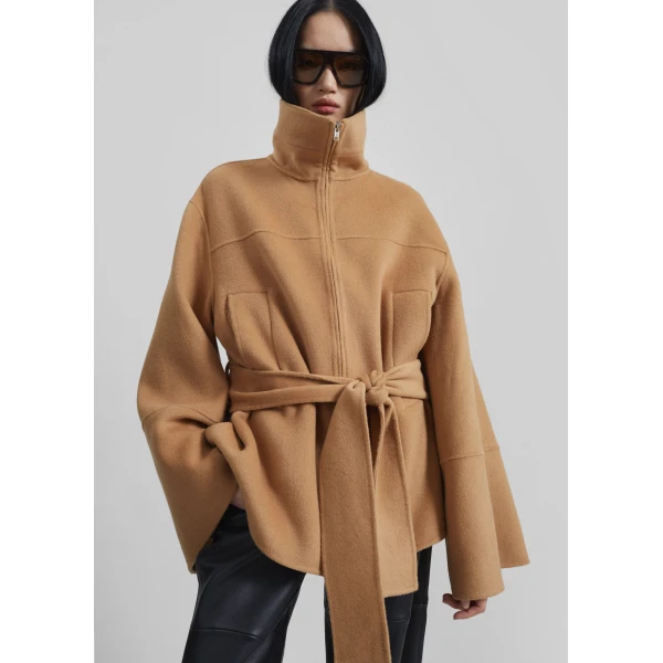 The Frankie Shop Imphal Belted Wool Jacket – Camel, view 2
