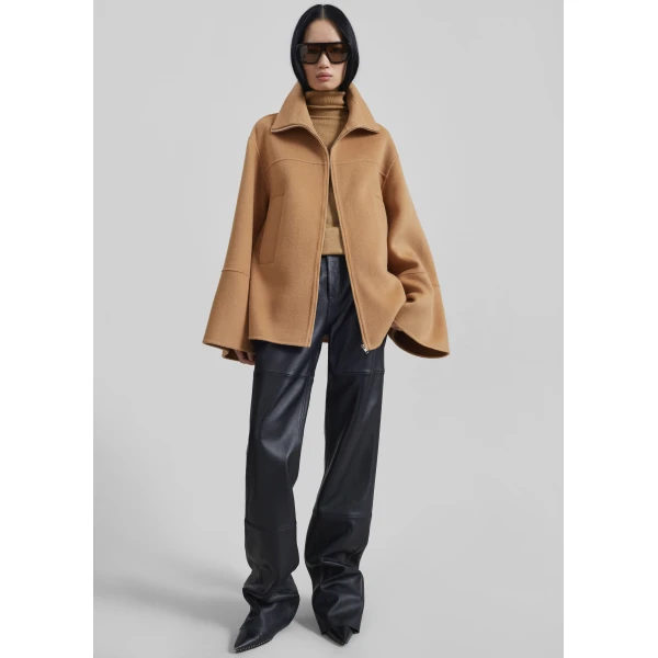 The Frankie Shop Imphal Belted Wool Jacket – Camel, view 3