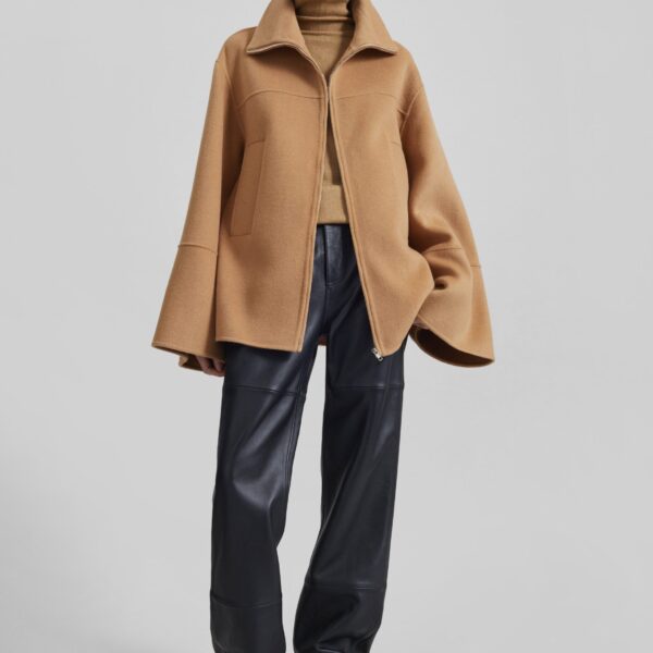 The Frankie Shop Imphal Belted Wool Jacket - Camel - Oversized Minimalist Jackets in Beige - Shop at Coveti