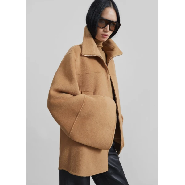 The Frankie Shop Imphal Belted Wool Jacket – Camel, view 4