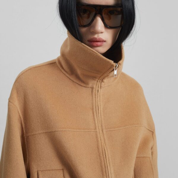 The Frankie Shop Imphal Belted Wool Jacket - Camel - Oversized Minimalist Jackets in Beige - Shop at Coveti
