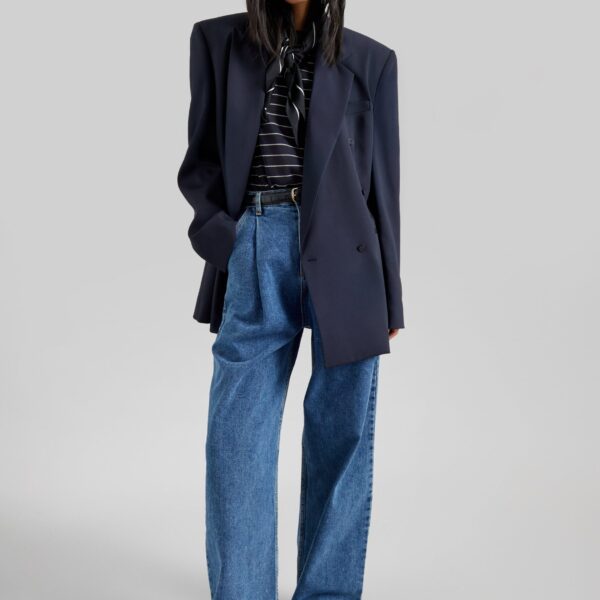 The Frankie Shop Isabella Denim Pants - Medium Wash - Oversized Minimalist Pants in Grey - Shop at Coveti