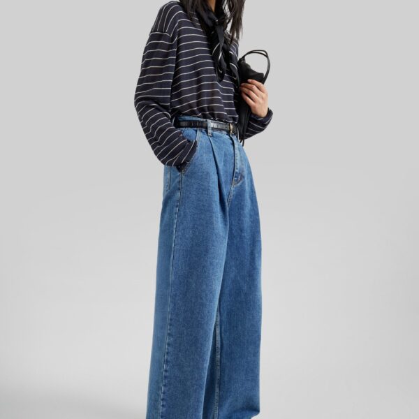 The Frankie Shop Isabella Denim Pants - Medium Wash - Oversized Minimalist Pants in Grey - Shop at Coveti