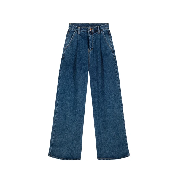 The Frankie Shop Isabella Denim Pants - Medium Wash - Oversized Minimalist Pants in Grey - Shop at Coveti