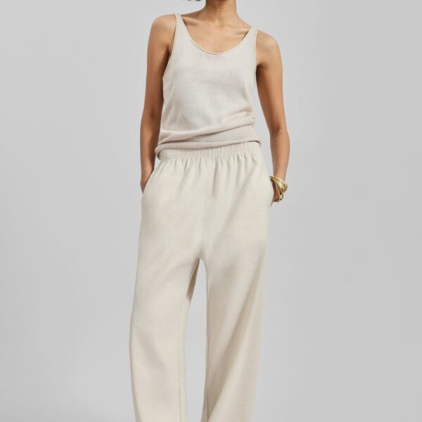 The Frankie Shop Islay Open-Back Knit Tank - Beige - Oversized Minimalist Tops in Beige - Shop at Coveti