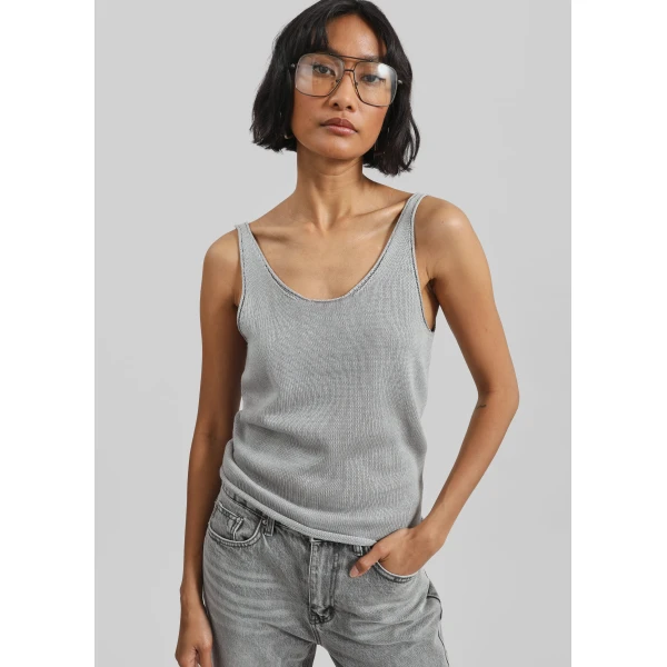 The Frankie Shop Islay Open-Back Knit Tank – Grey, view 2