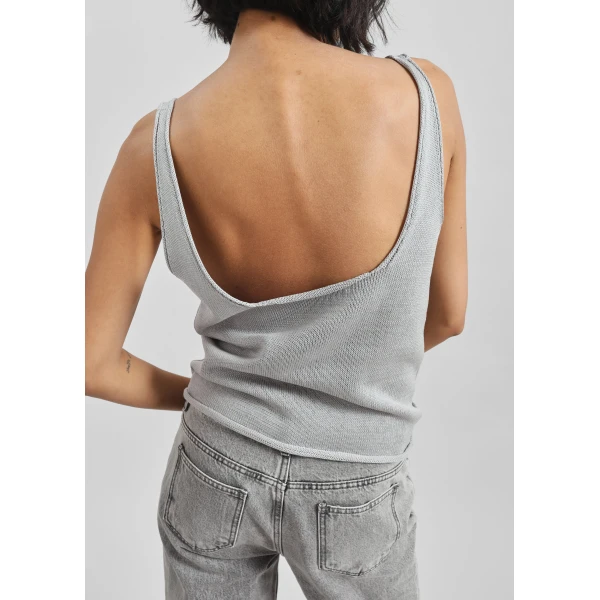 The Frankie Shop Islay Open-Back Knit Tank – Grey, view 3