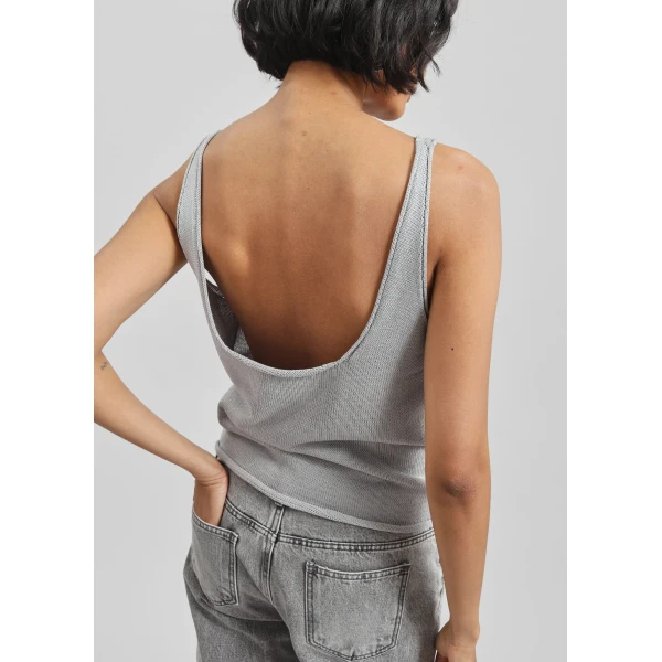 The Frankie Shop Islay Open-Back Knit Tank – Grey, view 6