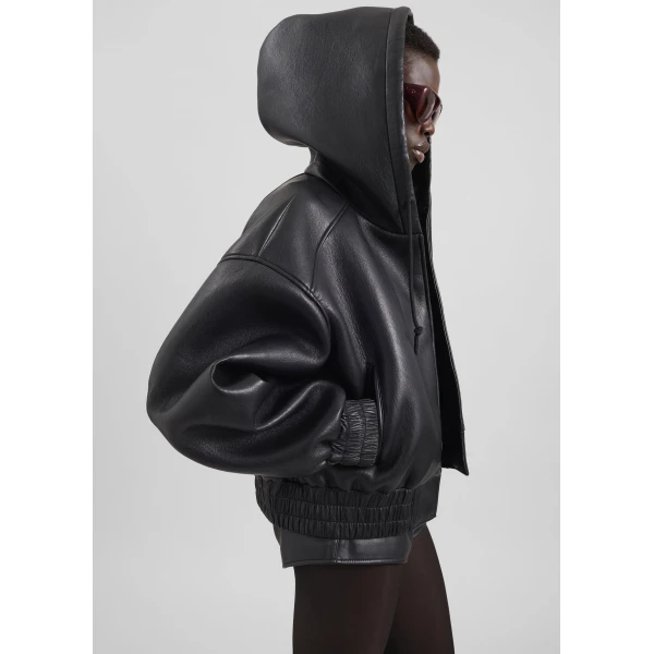 The Frankie Shop Jackson Faux Leather Bonded Bomber – Black Jacket, view 3
