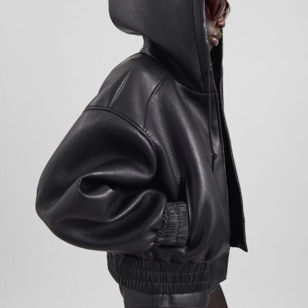 The Frankie Shop Jackson Faux Leather Bonded Bomber - Black - Oversized Minimalist Jackets in Black - Shop at Coveti