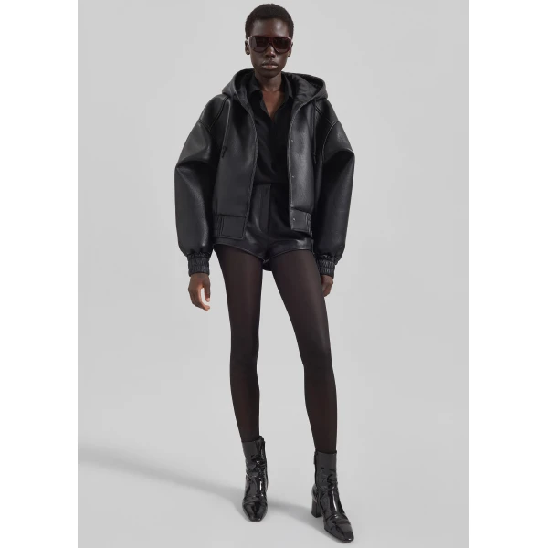 The Frankie Shop Jackson Faux Leather Bonded Bomber – Black Jacket, view 5