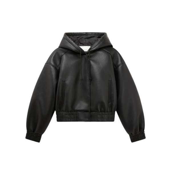 The Frankie Shop Jackson Faux Leather Bonded Bomber - Black - Oversized Minimalist Jackets in Black - Shop at Coveti