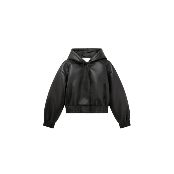 The Frankie Shop Jackson Faux Leather Bonded Bomber - Black - Oversized Minimalist Jackets in Black - Shop at Coveti