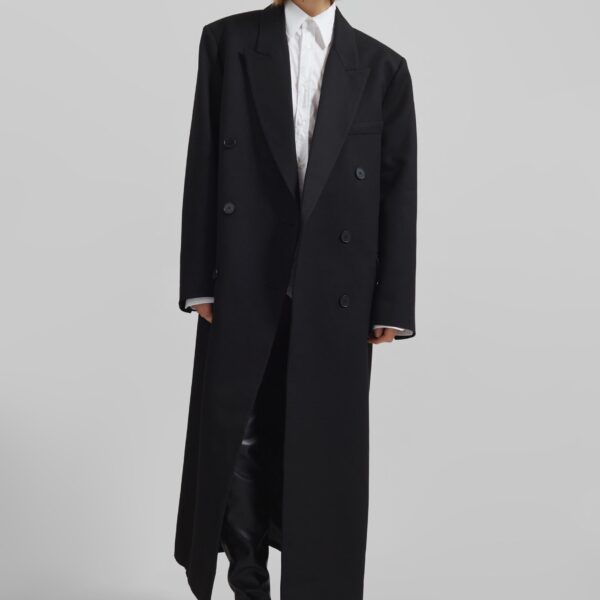 The Frankie Shop Jane Long Coat - Black - Oversized Minimalist Coats in Black - Shop at Coveti