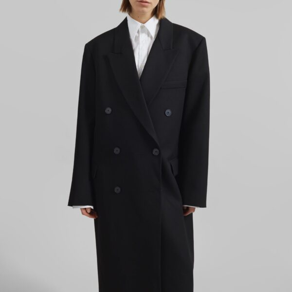The Frankie Shop Jane Long Coat - Black - Oversized Minimalist Coats in Black - Shop at Coveti