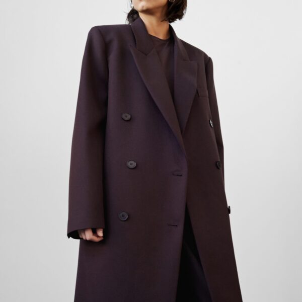 The Frankie Shop Jane Long Coat - Dark Plum - Oversized Minimalist Coats in Purple - Shop at Coveti
