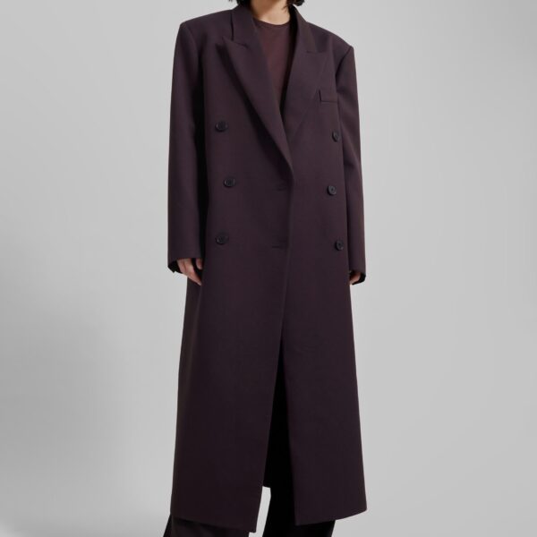 The Frankie Shop Jane Long Coat - Dark Plum - Oversized Minimalist Coats in Purple - Shop at Coveti