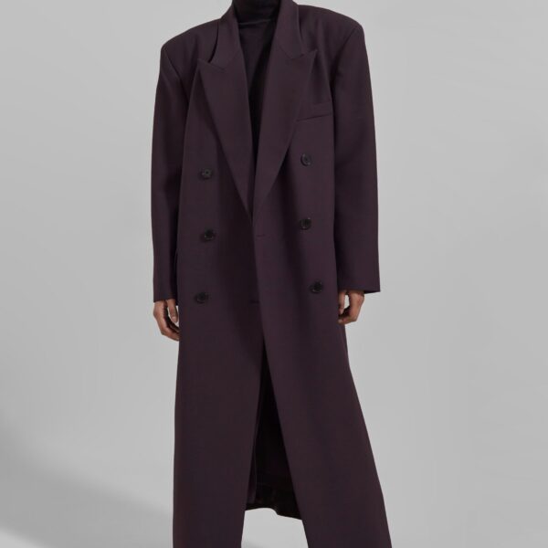 The Frankie Shop Jane Long Coat - Dark Plum - Oversized Minimalist Coats in Purple - Shop at Coveti