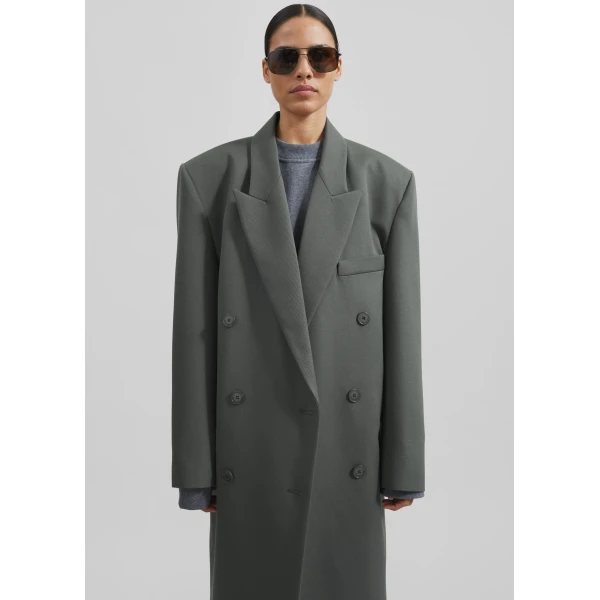 The Frankie Shop Jane Long Coat – Light Khaki, view 3