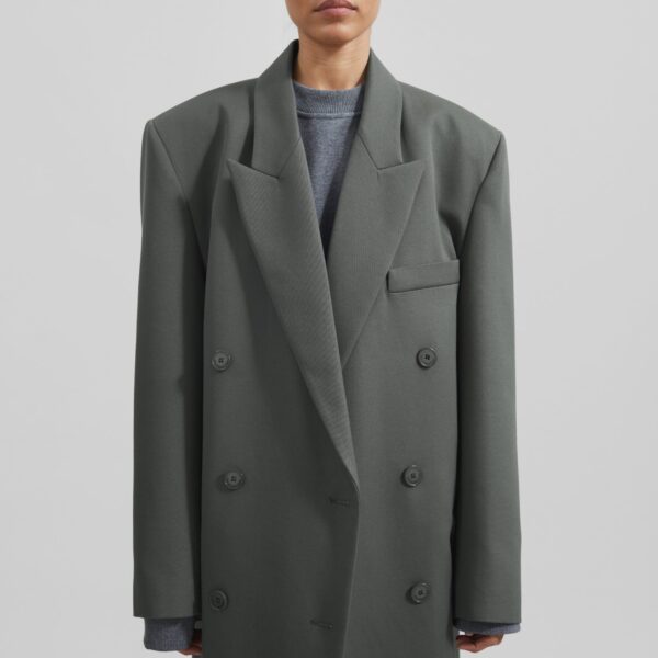 The Frankie Shop Jane Long Coat - Light Khaki - Oversized Minimalist Coats in Green - Shop at Coveti