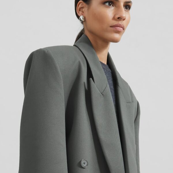 The Frankie Shop Jane Long Coat - Light Khaki - Oversized Minimalist Coats in Green - Shop at Coveti