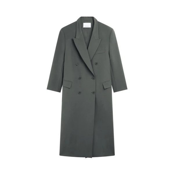 The Frankie Shop Jane Long Coat - Light Khaki - Oversized Minimalist Coats in Green - Shop at Coveti