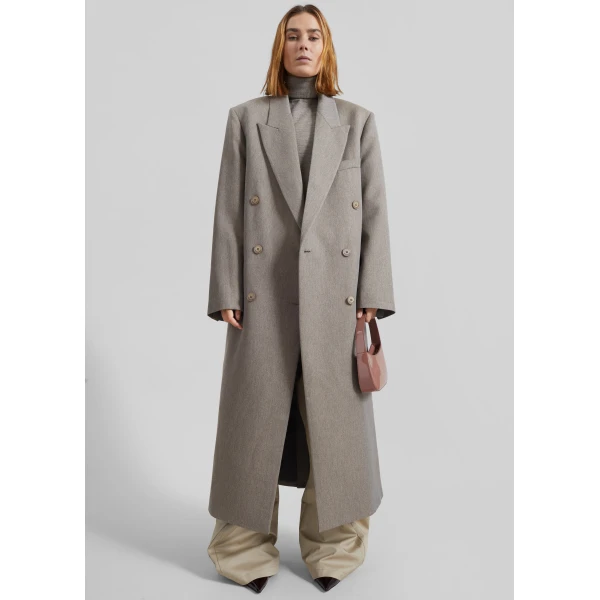 The Frankie Shop Jane Long Coat – Taupe Melange, view 2