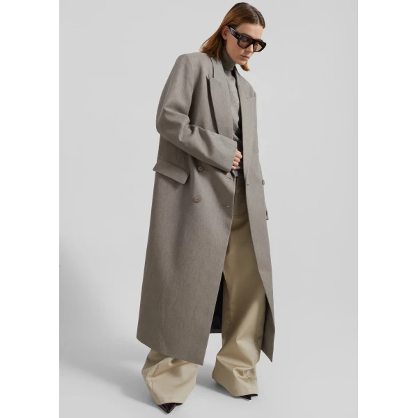 The Frankie Shop Jane Long Coat – Taupe Melange, view 3