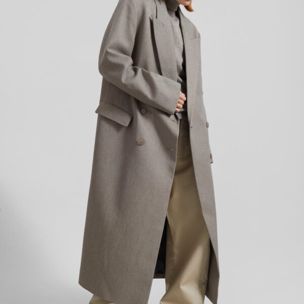 The Frankie Shop Jane Long Coat - Taupe Melange - Oversized Minimalist Coats in Beige - Shop at Coveti