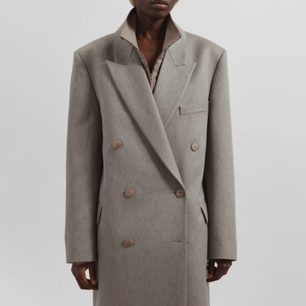 The Frankie Shop Jane Long Coat - Taupe Melange - Oversized Minimalist Coats in Beige - Shop at Coveti