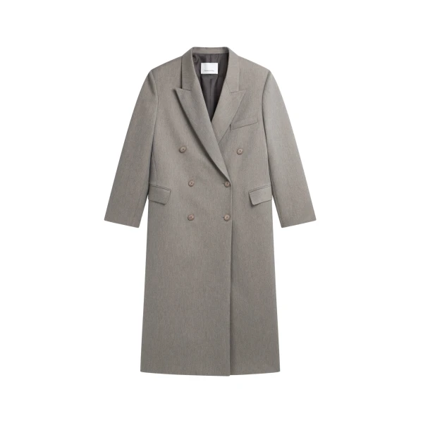The Frankie Shop Jane Long Coat - Taupe Melange - Oversized Minimalist Coats in Beige - Shop at Coveti