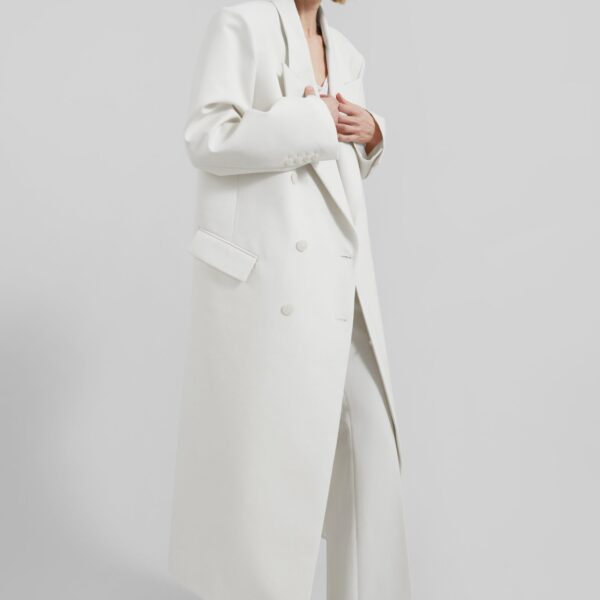 The Frankie Shop Jane Long Coat - White - Oversized Minimalist Coats in White - Shop at Coveti