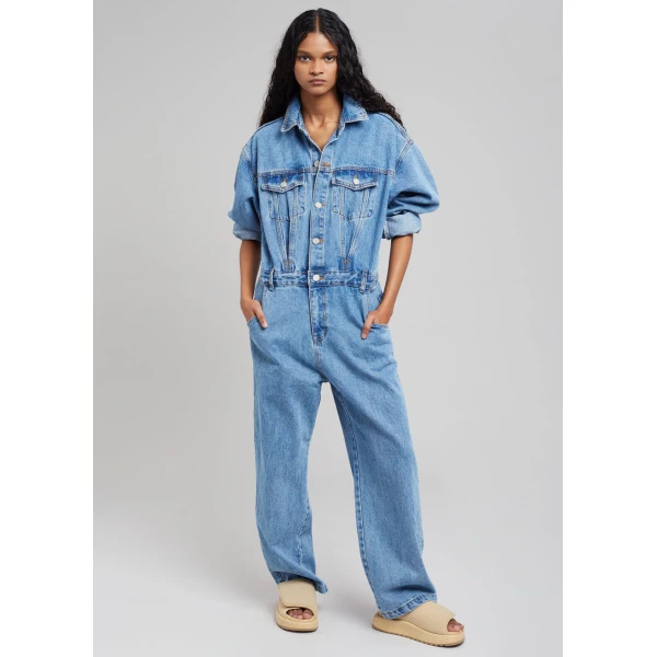 The Frankie Shop Jas Denim Jumpsuit - Dark Indigo - Oversized Minimalist Jumpsuit in Blue - Shop at Coveti