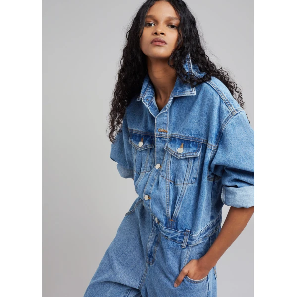 The Frankie Shop Jas Denim Jumpsuit - Dark Indigo - Oversized Minimalist Jumpsuit in Blue - Shop at Coveti