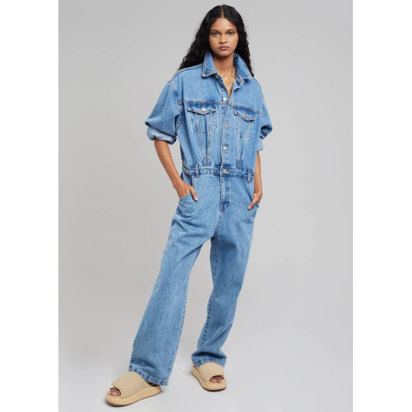 The Frankie Shop Jas Denim Jumpsuit - Dark Indigo - Oversized Minimalist Jumpsuit in Blue - Shop at Coveti