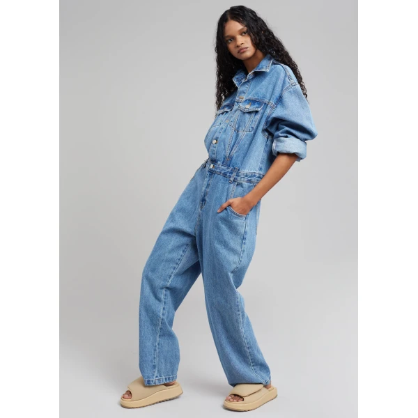 The Frankie Shop Jas Denim Jumpsuit - Dark Indigo - Oversized Minimalist Jumpsuit in Blue - Shop at Coveti