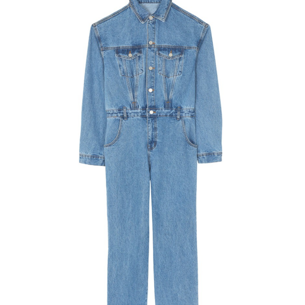 The Frankie Shop Jas Denim Jumpsuit - Dark Indigo - Oversized Minimalist Jumpsuit in Blue - Shop at Coveti