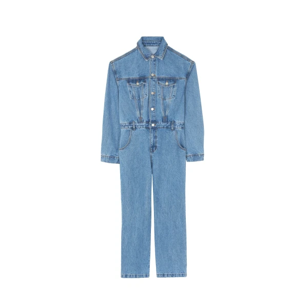 The Frankie Shop Jas Denim Jumpsuit - Dark Indigo - Oversized Minimalist Jumpsuit in Blue - Shop at Coveti