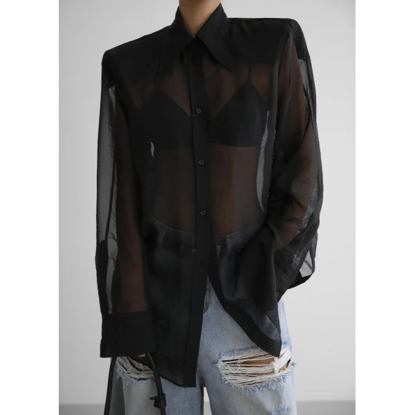 The Frankie Shop Jolene Semi Sheer Shirt – Black, view 2
